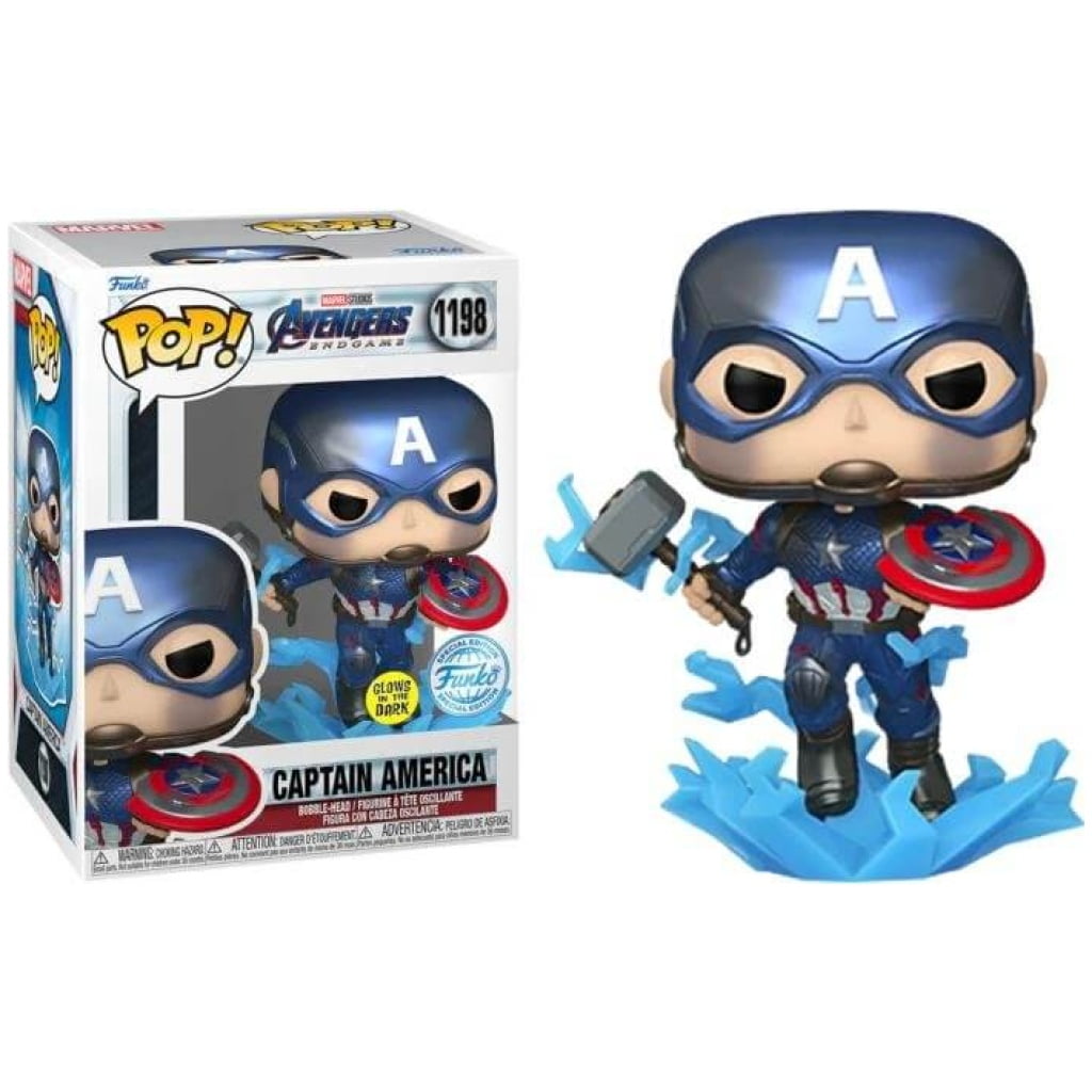    figoura funko pop avengers endgame captain america with broken shield mjolnir gitd  exclusive x