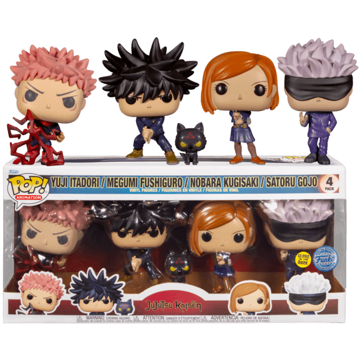 Funko POP Jujutsu Kaisen - Yuji Itadori, Megumi Fushiguro, Nobara Kugisaki & Satoru Gojo (GITD) 4-Packs Special Edition - Image 1