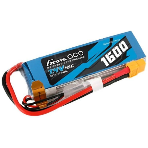Gens Ace LiPo 2S 7.4V 1600mAh 45C XT60