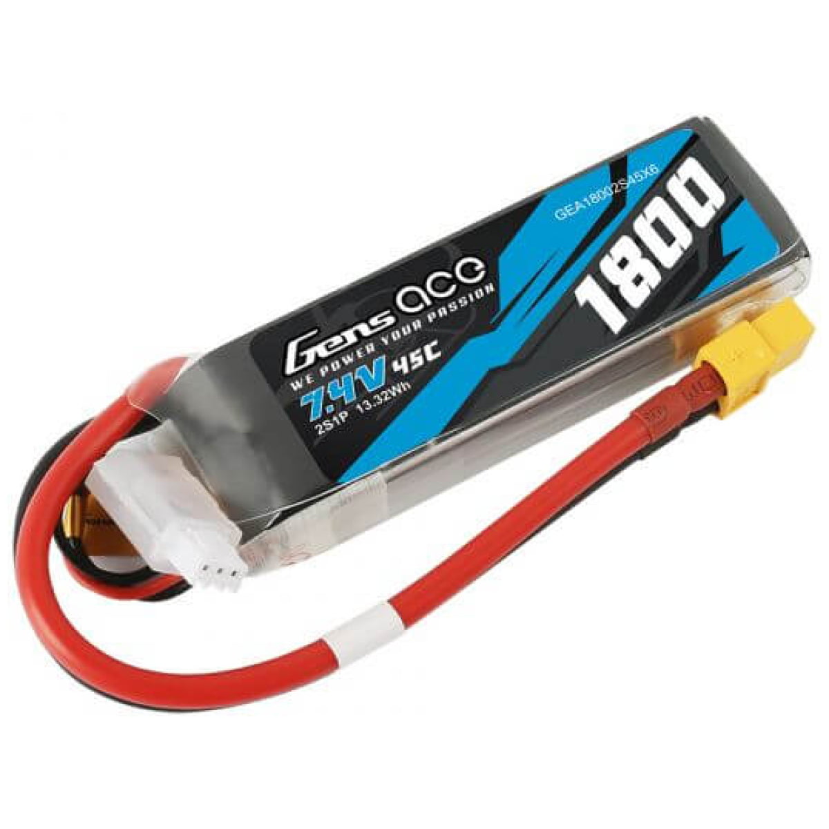 Gens ace Soaring LiPo 2S 7.4V-1800-45C (XT60) 9x3x1.7cm 111g - Image 1