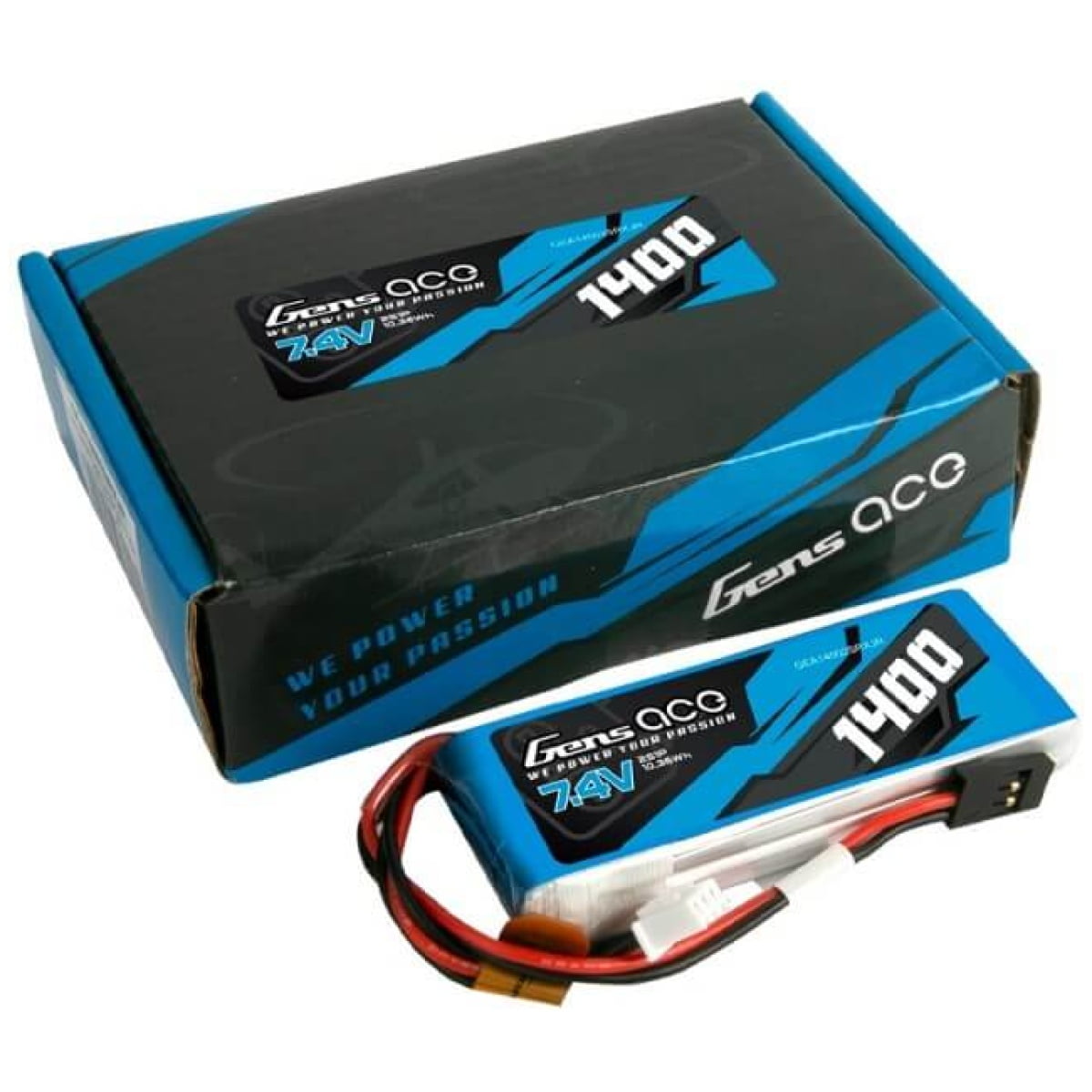 Gens ace 1400mAh 7.4V 2S1P Transmitter Lipo Battery Pack with JR-plug - Image 1