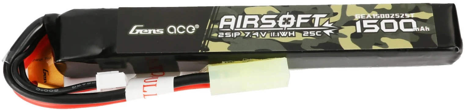 _2_15_14 Gens ace 25C 1500mAh 2S1P 7.4V Airsoft Gun Lipo Battery with mini Tamiya Plug - Image 1