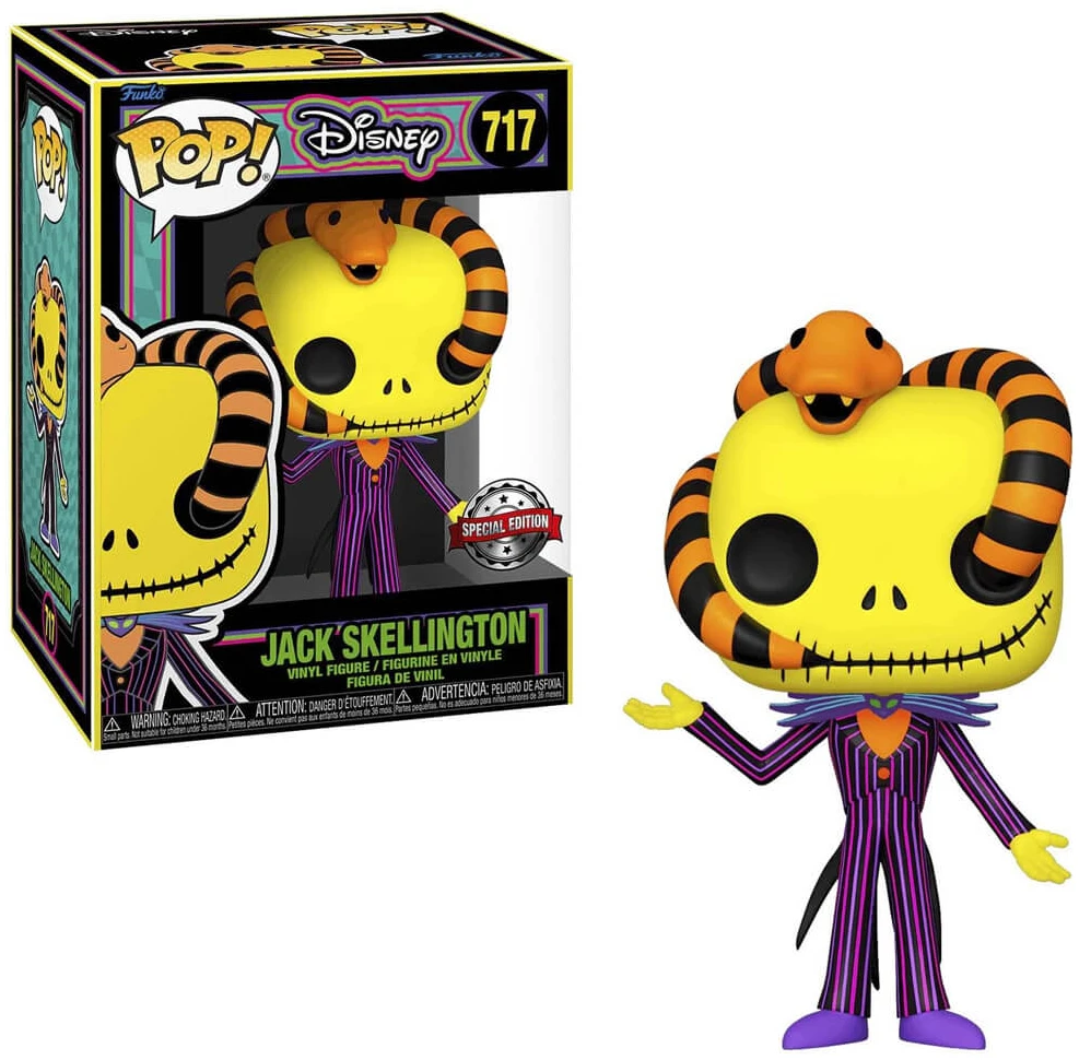 und64964 Funko POP! Nightmare Before Christmas - Jack Skellington with Snake (Black Light) #717 special edition - Image 1