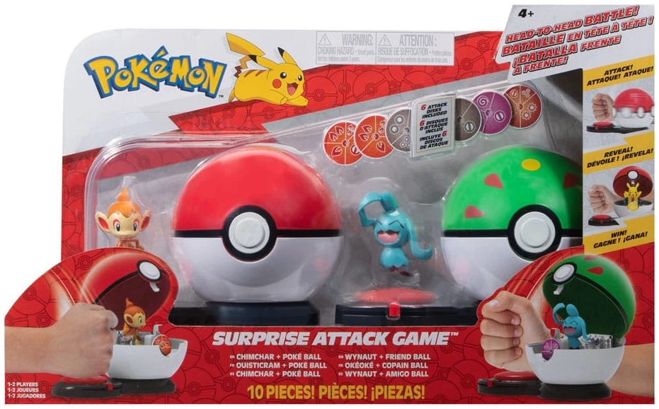 x_jazpkw3166a Pokemon Surprise Attack Game Chimchar with Poké Ball vs. Wynaut with Friend Ball - Image 1