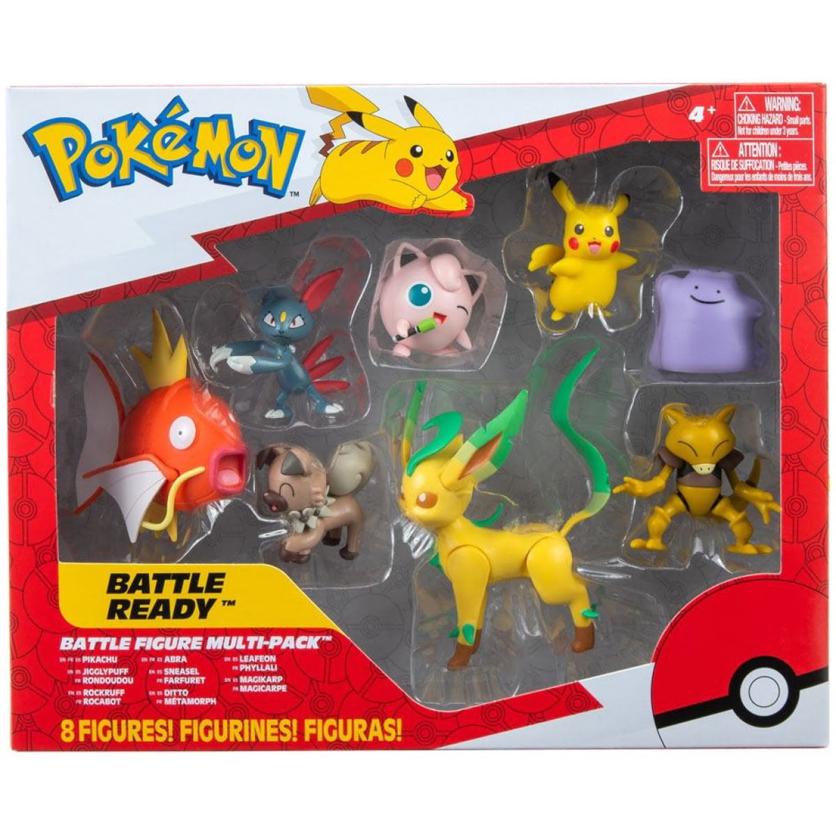 Pokemon Battle Figure Set Figure 8-Pack Female Pikachu, Jigglypuff, Rockruff, Sneasel, Abra, Ditto, Leafeon, Magikarp - Image 1