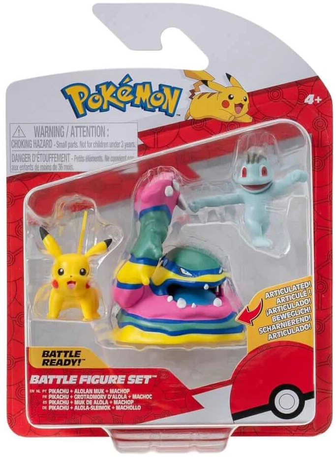 x_jazpkw3597_a Pokemon Battle Figure Set 3-Pack Machop, Pikachu #1, Alolan Muk 5cm - Image 1