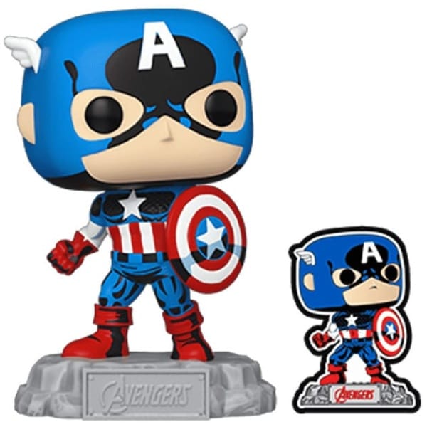 Funko POP! Marvel Avengers - Captain America with Pin #1290 amazon Exclusive