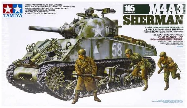 TAM35251-600x600w M4A3 Sherman 105mm Howitzer - Assault Support - 4 figures 1/35 - Image 1