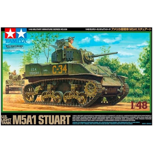 U.S. Light Tank M5A1 Stuart - include 1 commander torso figure 1/48
