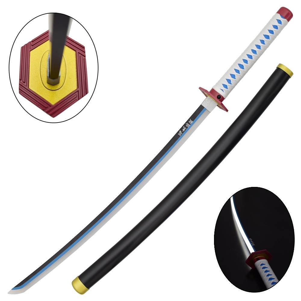 ornamental-katana-with-led-lighting-zs654gd REPLICA CARBON STEEL SWORD – GIYU TOMIOKA'S LED KATANA 98cm - Image 1