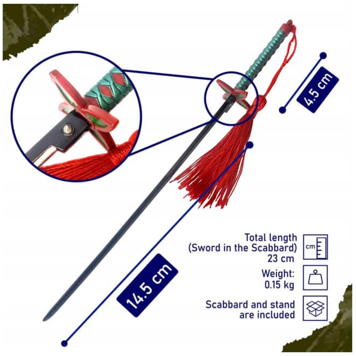 Demon Slayer – Shinobu Kocho Samurai Katana Sword Letter Opener keychain with Sheath and Stand 23cm - Image 3