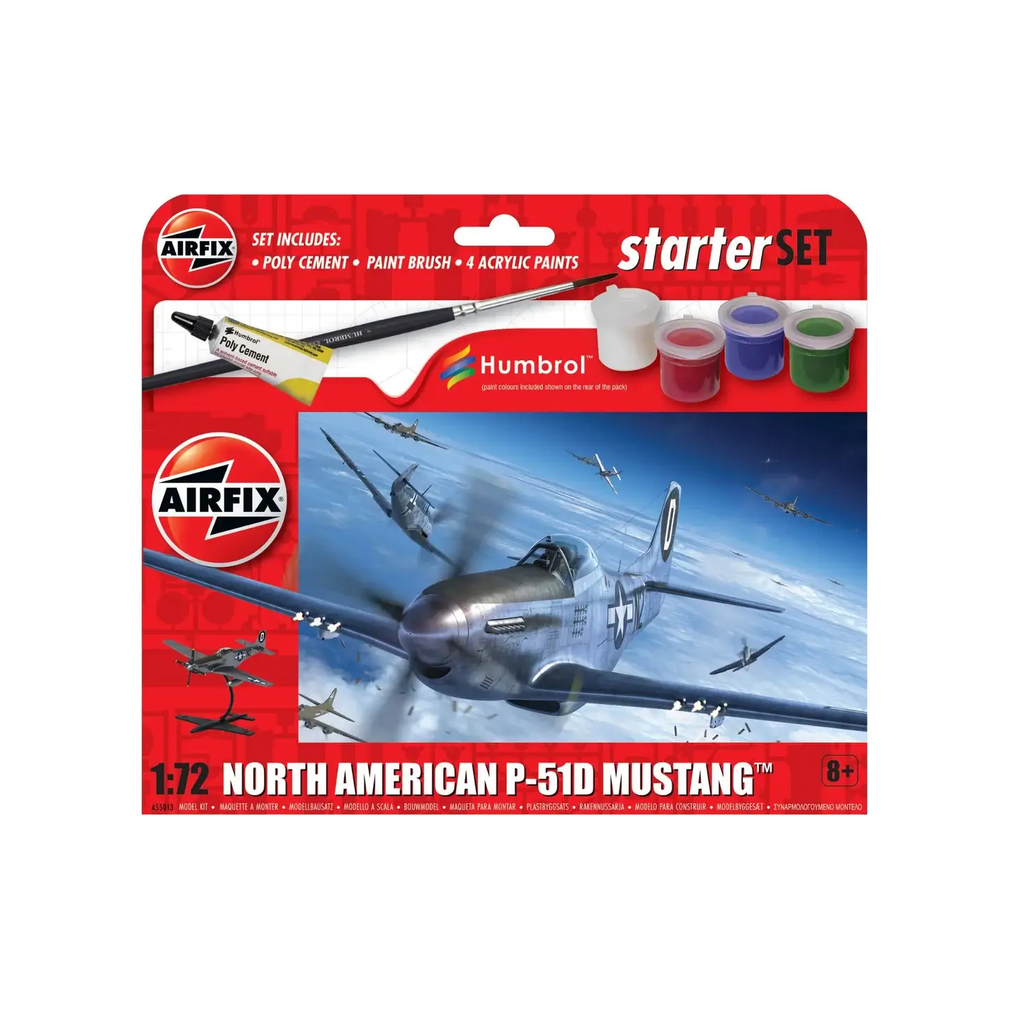 AirfixNorthAmericanP-51Mustangstarterset Starter Set - North American P-51D Mustang 1/72 - Image 1