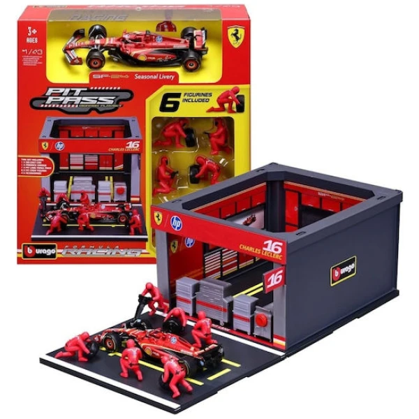 Formula 1 Bburago - Pit Stop Ferrari Sf-2416 Leclerc Playset diorama