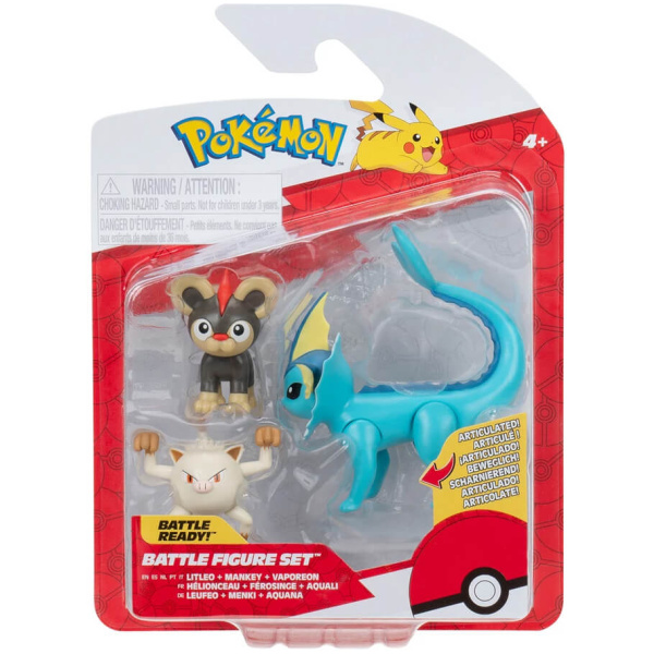 Pokemon Battle Figure Set 3-Pack –  Litleo, Mankey, Vaporeon