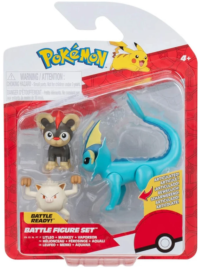 JW095155-W22_7 Pokemon Battle Figure Set 3-Pack – Litleo, Mankey, Vaporeon - Image 1
