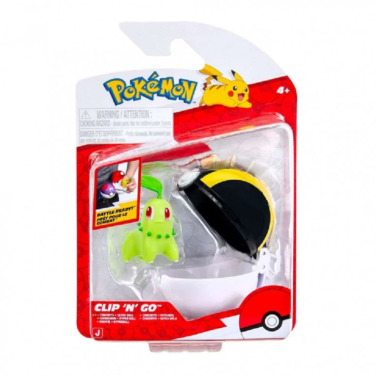 pokemon-figure-clip-n-go-chikorita-with-ultra-ball-wave-22-jw095057-w22-pkw4163 Pokemon Clip 'N' Go Chikorita with Ultra Ball - Image 1
