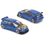 Pandem Civic EG6 metallic blue with open hood - pop race limitied 1/64