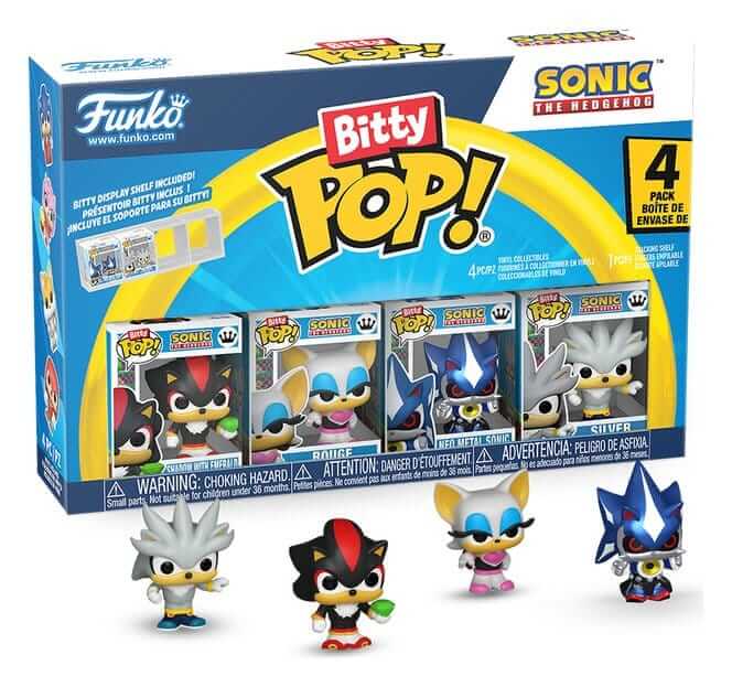 x_fk92958 Funko Bitty Pop! 4-Pack: Sonic The Hedgehog - Shadow with Emerald, Rouge, Neo Metal Sonic, Silver - Image 1